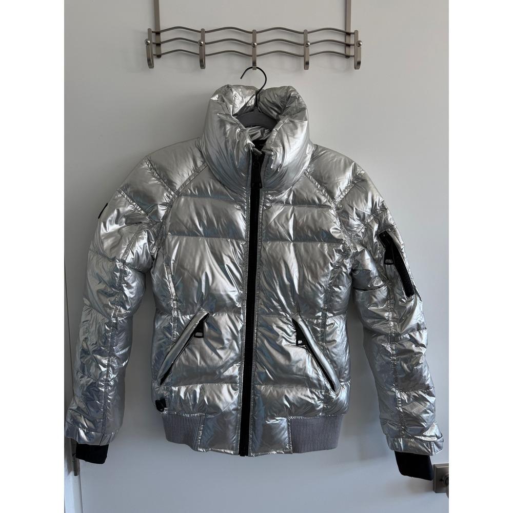 SAM New York Freestyle Down Puffer Jacket Metallic Silver Womens Small Bomber - Picture 2 of 16